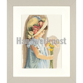 borduurpakket meisje met bloemenhoed