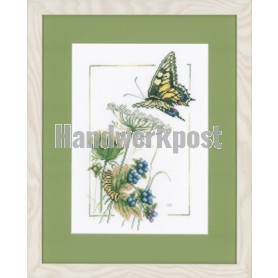 borduurpakket rups/vlinder op fluitekruid/blauwe bessen