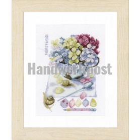 borduurpakket marjolein bastin, hortensia in sierpot