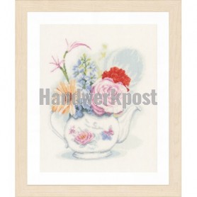 borduurpakket bloemen in theepot