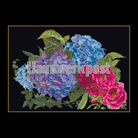 borduurpakket hortensia met rozen op zwart