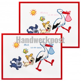 borduurpakket woezel&pip, geb. ooievaar (incl. blauw/rose garen)