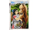 kruissteekwandkleed bloemenmeisje met paard
