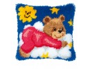 knoopkussen teddybeer op wolk, rose