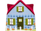kruissteekkussen huis blauw (incl. kussenrug)