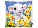 kruissteekkussen lammetje met narcissen
