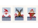 borduurpakket kerstkaart (3 st.) kerstman, kerstuiltje en rendier