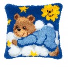 knoopkussen teddybeer op wolk, blauw