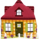 kruissteekkussen huis geel (incl. kussenrug)