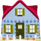 kruissteekkussen huis blauw (incl. kussenrug)