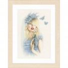 borduurpakket meisje met blauwe vlinders